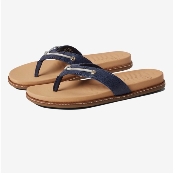 NIB Navy Sperry Waveside Leather Thong - Picture 4 of 7